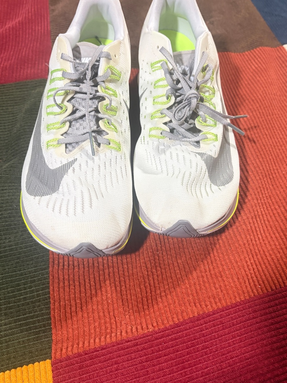 Nike White and Gray Running Sneakers with Neon Green Accents